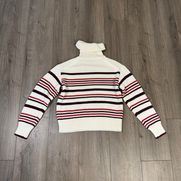 Madewell Ribbed Cotton Turtleneck Sweater WMNS 2XS Cabernet Striped Long Sleeve - Picture 6 of 8